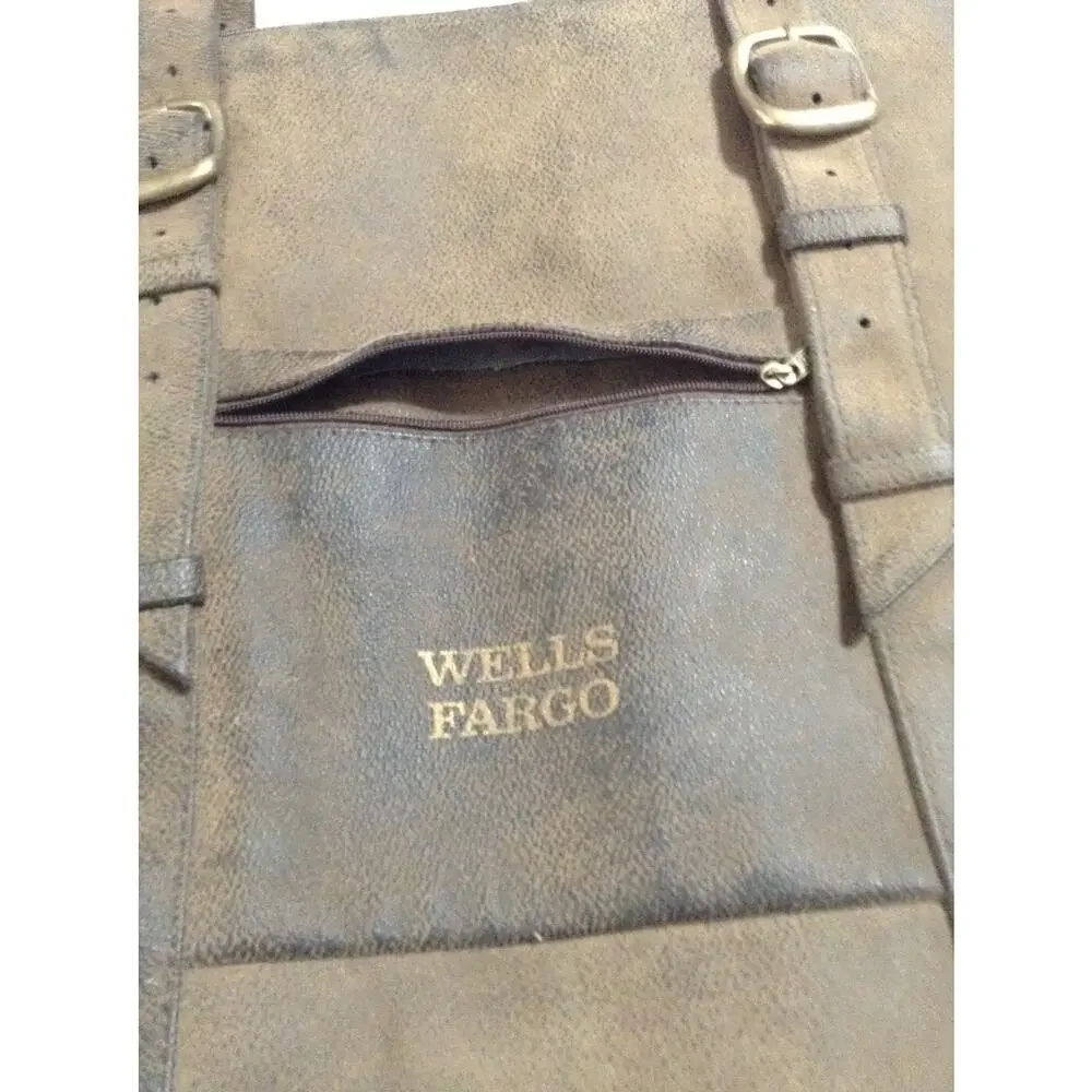 Wells Fargo R-Bag Tote Briefcase Distress Brown Faux Leather Shoulder Bag Large